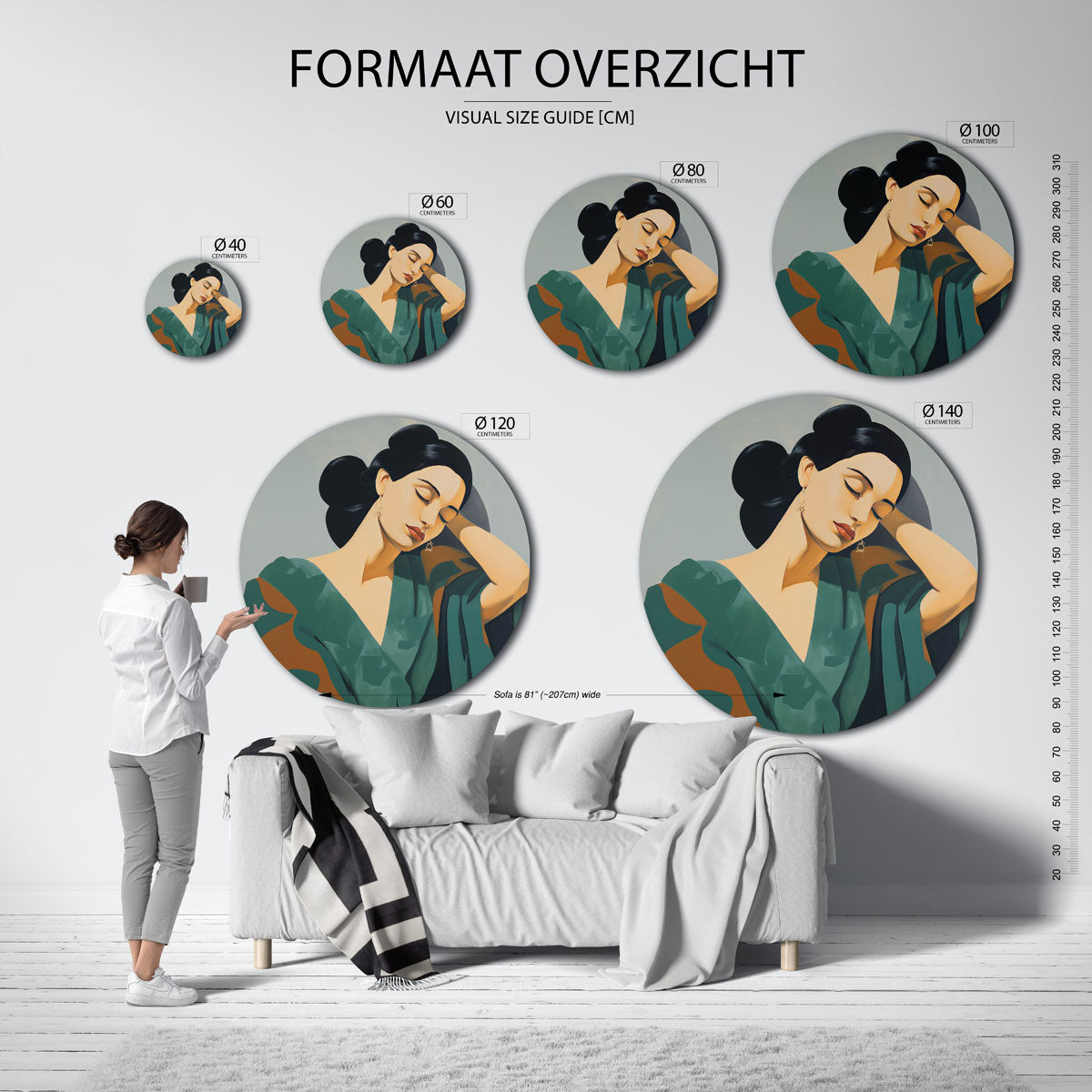 Vrouw met gesloten ogen – abstracte wandkunst met textuur als muurcirkel