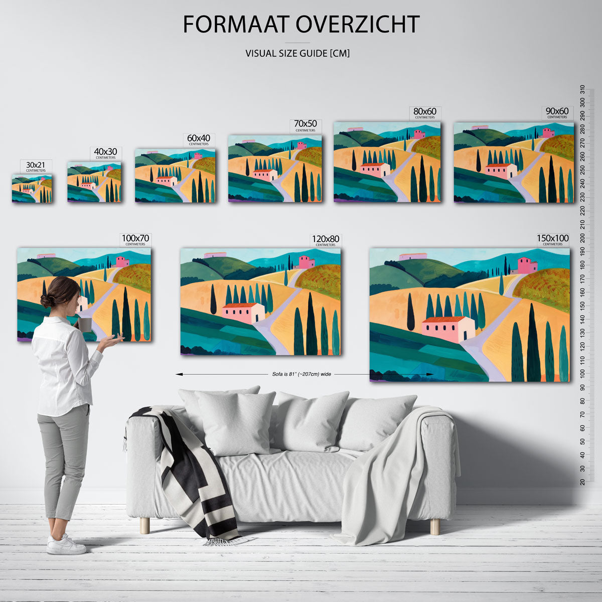 Landschap met cipressen – landscape muurposter met eigentijdse illustratie