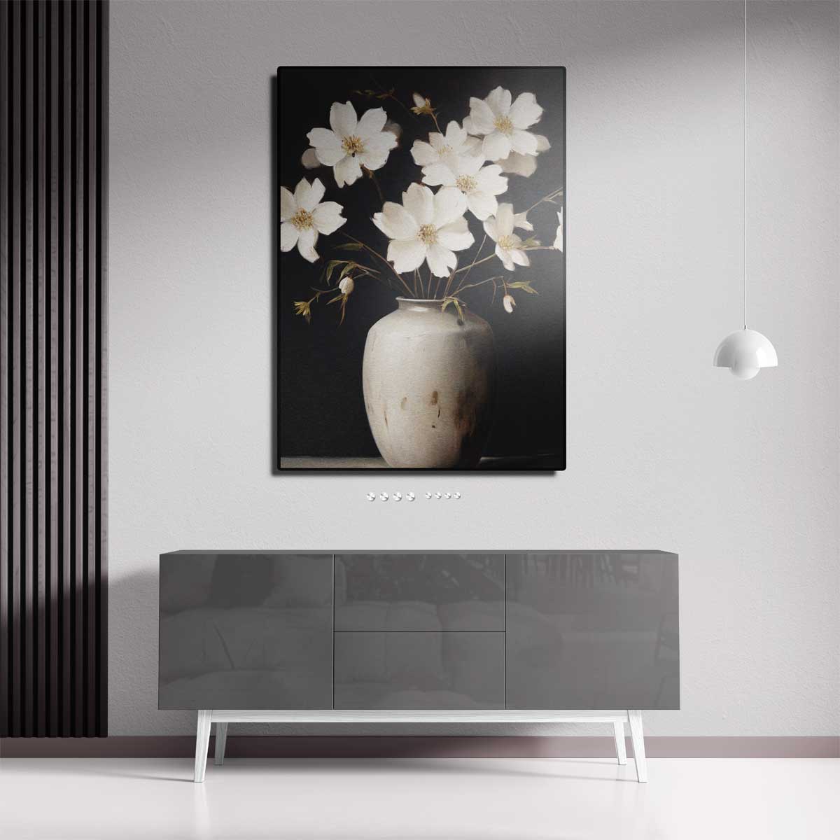 Bloemen in een Witte Vaas – staande wandkunst voor woonkamer of interieur