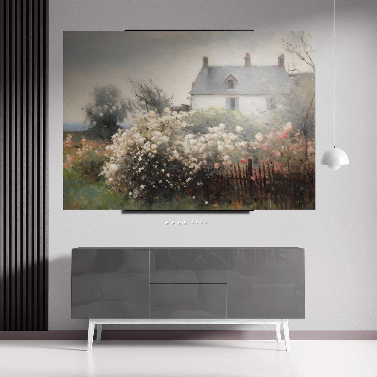 Rustieke Bloementuin bij het Landhuis – staande wandkunst voor woonkamer of interieur