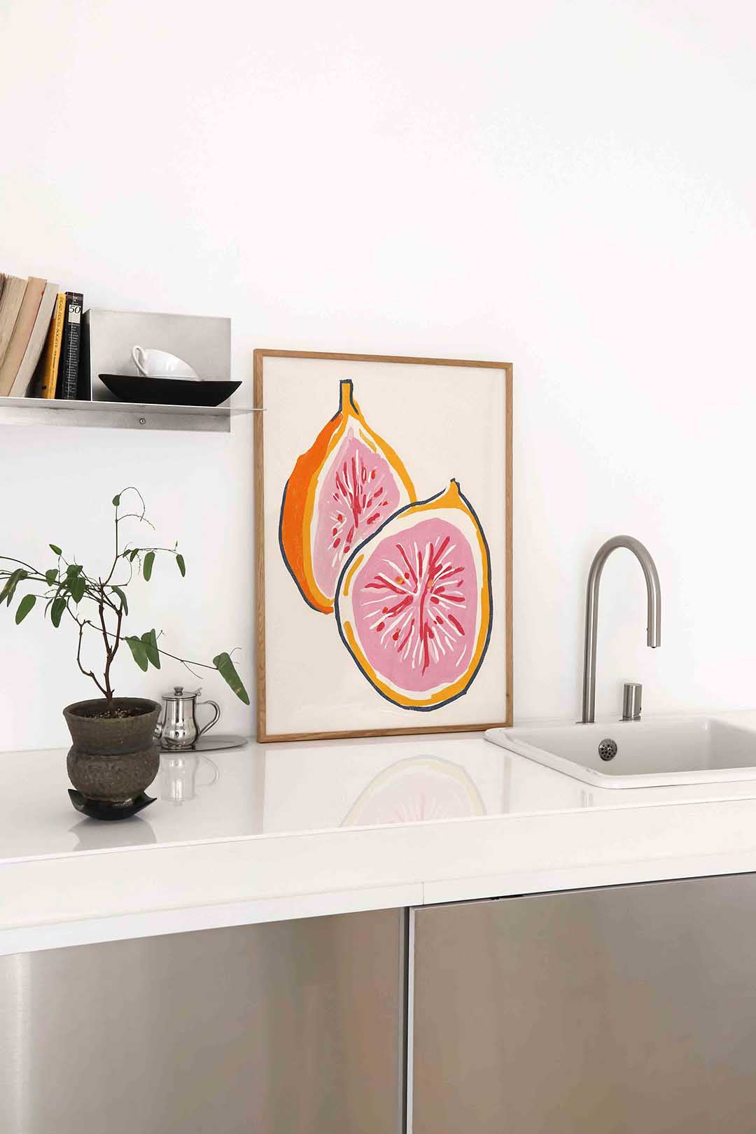 Vijgen in oranje en roze – staande keuken wanddecoratie van WallArtistic