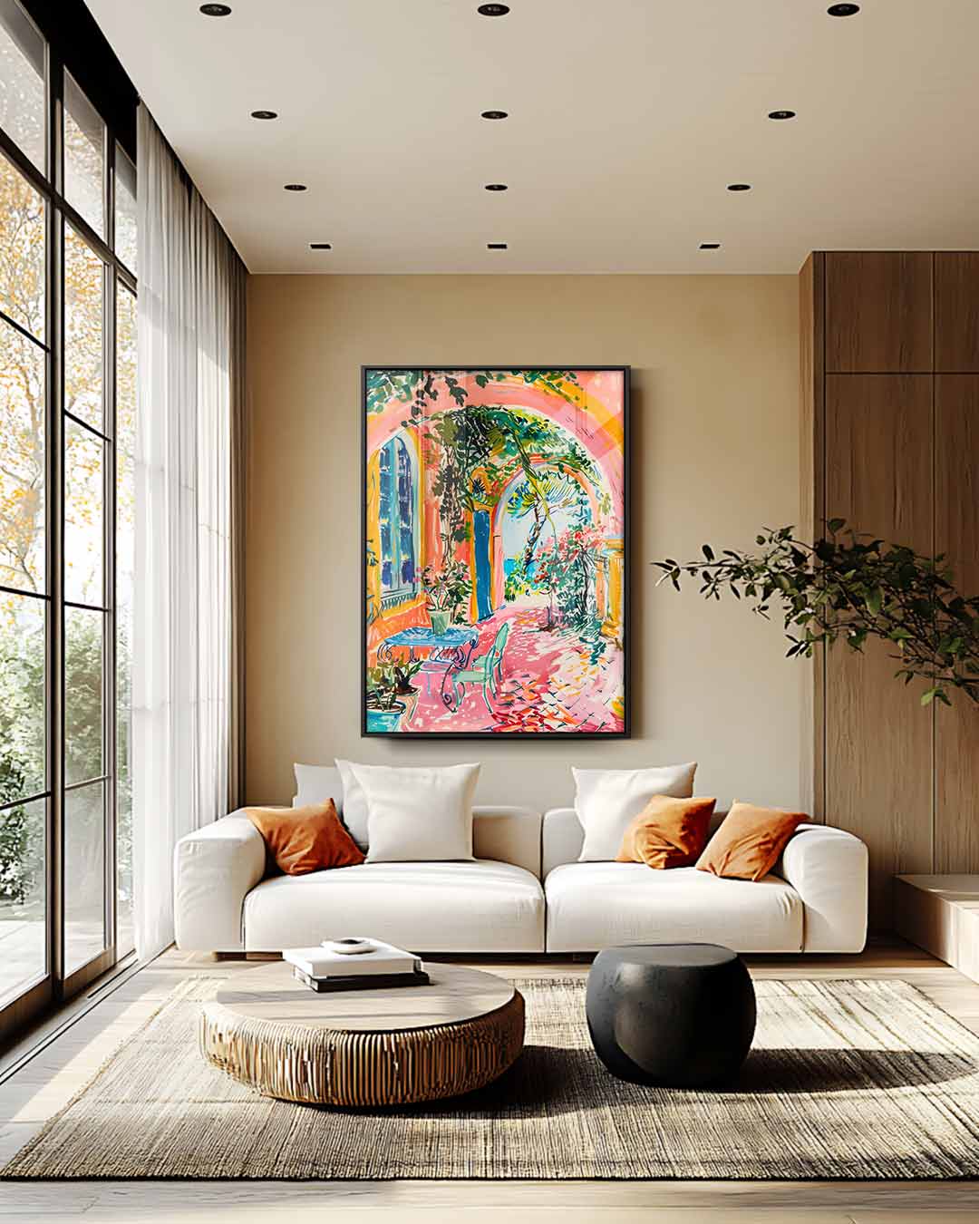 Kleurrijke Zomertuin – plexiglas wanddecoratie in portret formaat