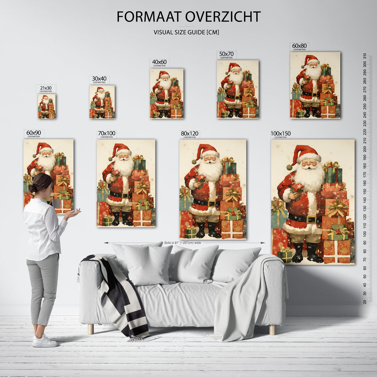 Kerstman met cadeaus – staande muurposter voor kerst