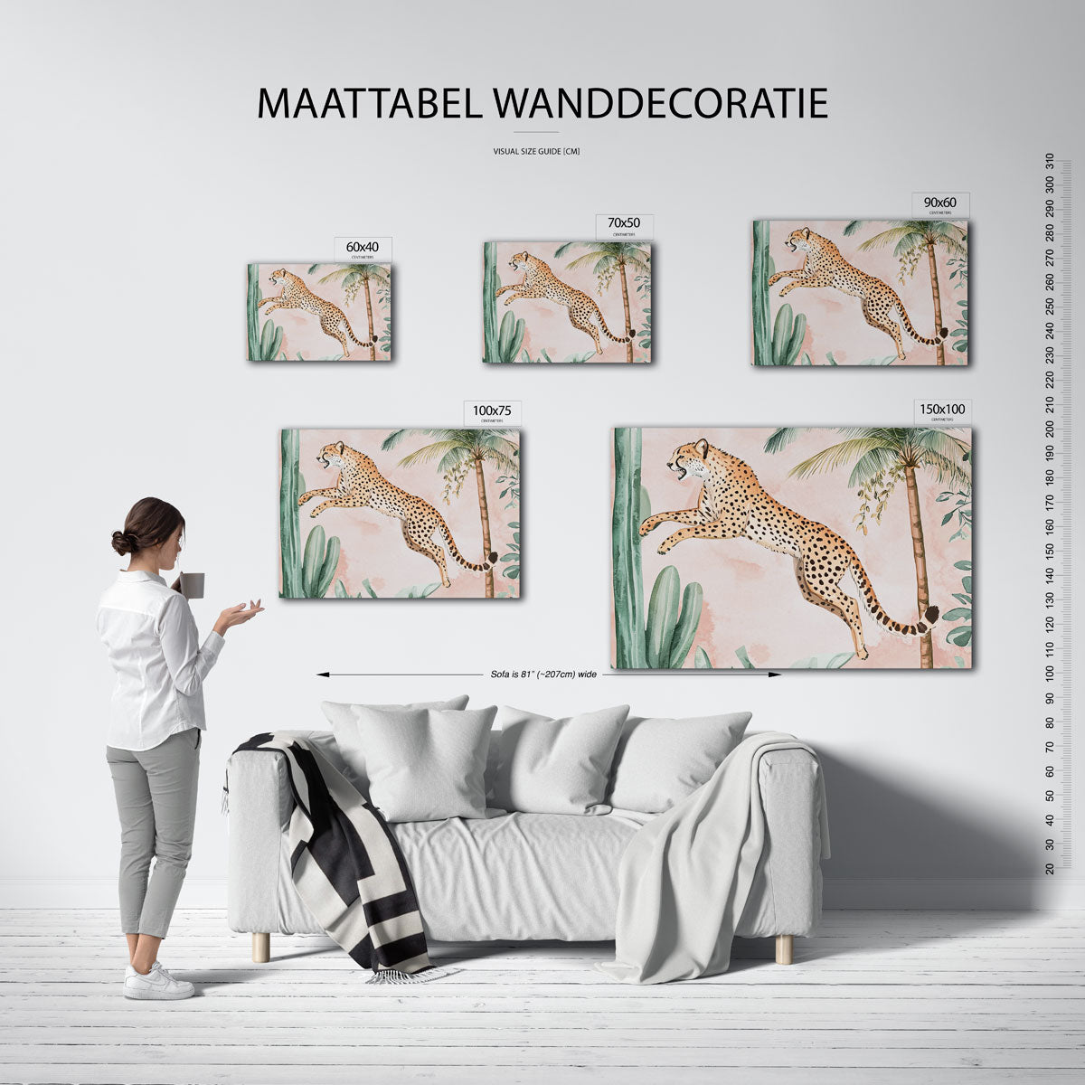 Springende luipaard – kunstwerk op canvas, dibond of plexiglas