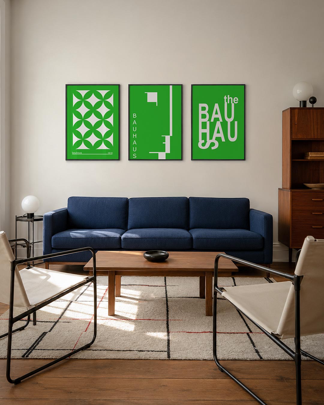 Groene cirkelpatronen posterset – derde productweergave – deze posterset toont een herhaling van groene, overlappende cirkels