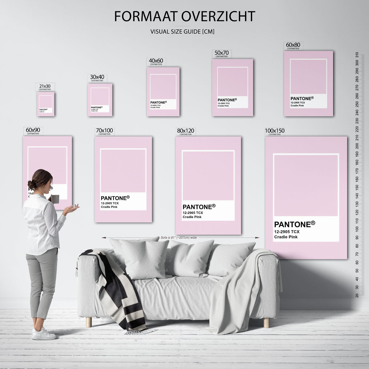 Pantone cradle pink – staande muurposter met kleurrijke abstracte vormen