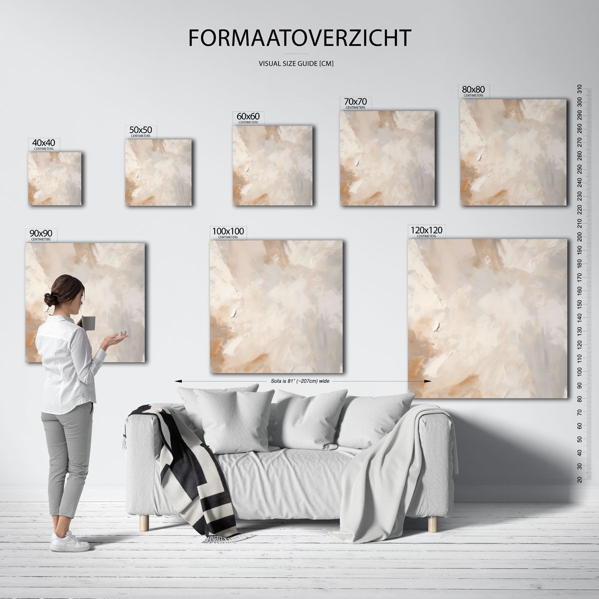 Abstracte beige textuur – vierkante muurposter met abstracte vormen