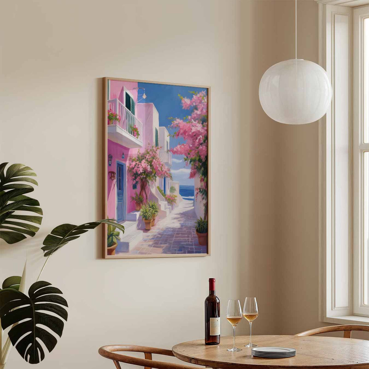 Mediterraan Straatje – zomerse wandkunst als portret poster