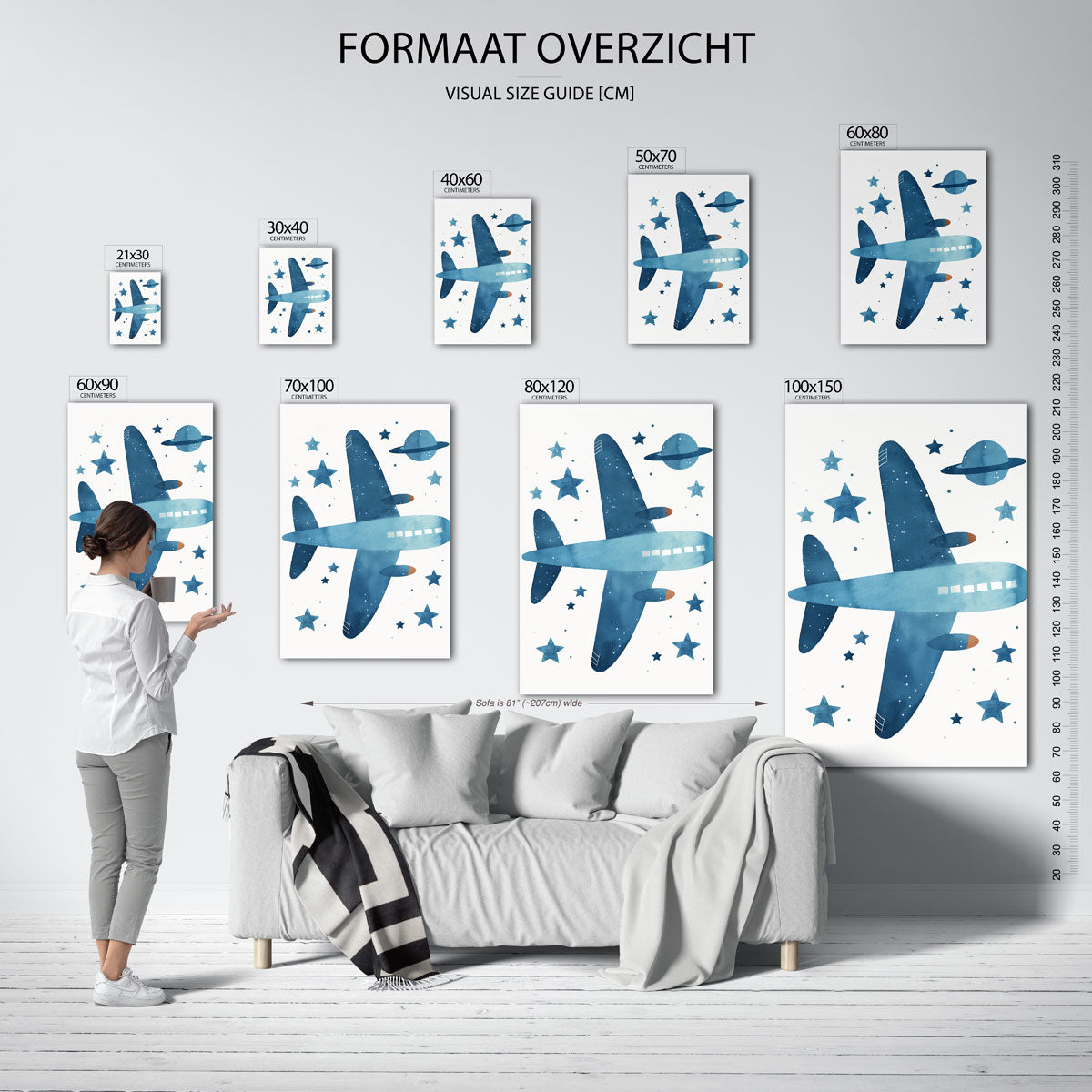 Vliegtuig en sterren – staande muurposter voor de kinderkamer
