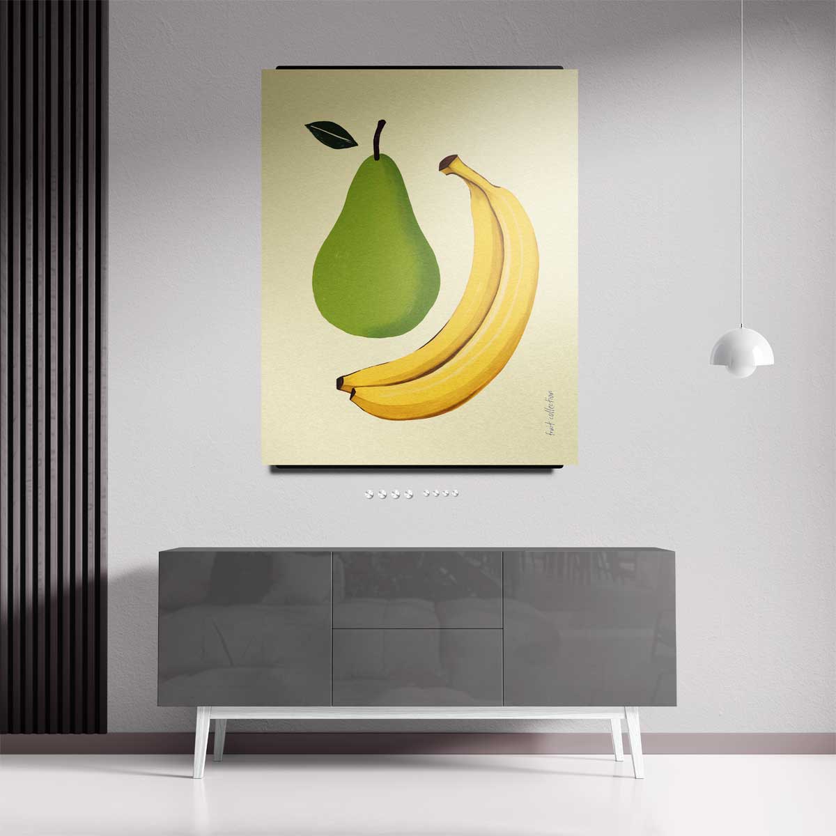 Speelse Perens en Bananen Illustratie – kunstwerk met zwarte baklijst