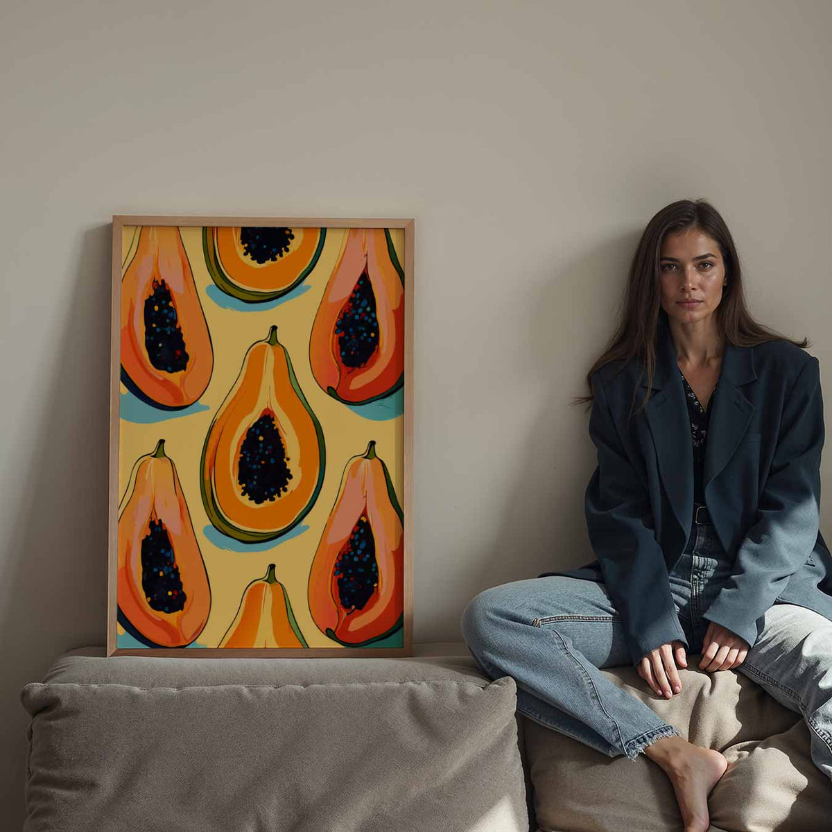 Tropische Papaya Illustratie – staande keuken wanddecoratie van WallArtistic