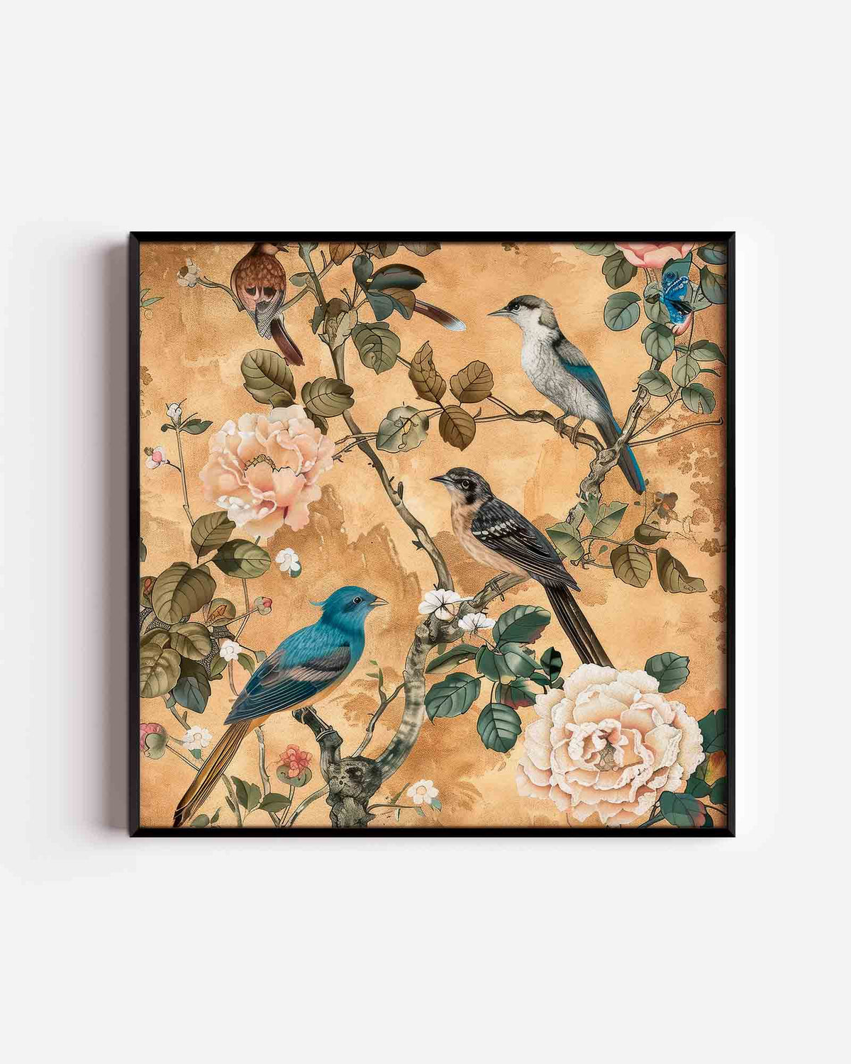 Vogels en bloemen – kleurrijke illustratie poster als wanddecoratie