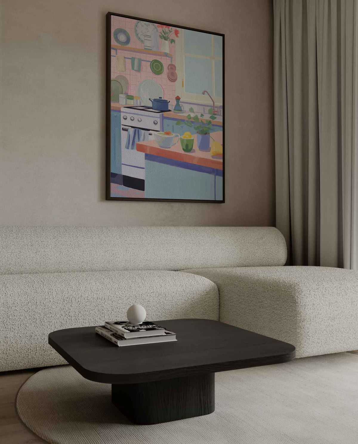 Kleurrijke Keukenidylle – canvas wanddecoratie in portret formaat