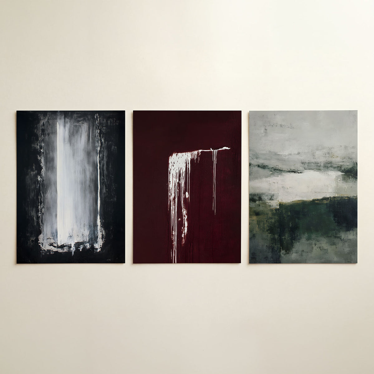 Licht en schaduw posterset – detailweergave – een verticale witte baan omringd door donkere tinten, met