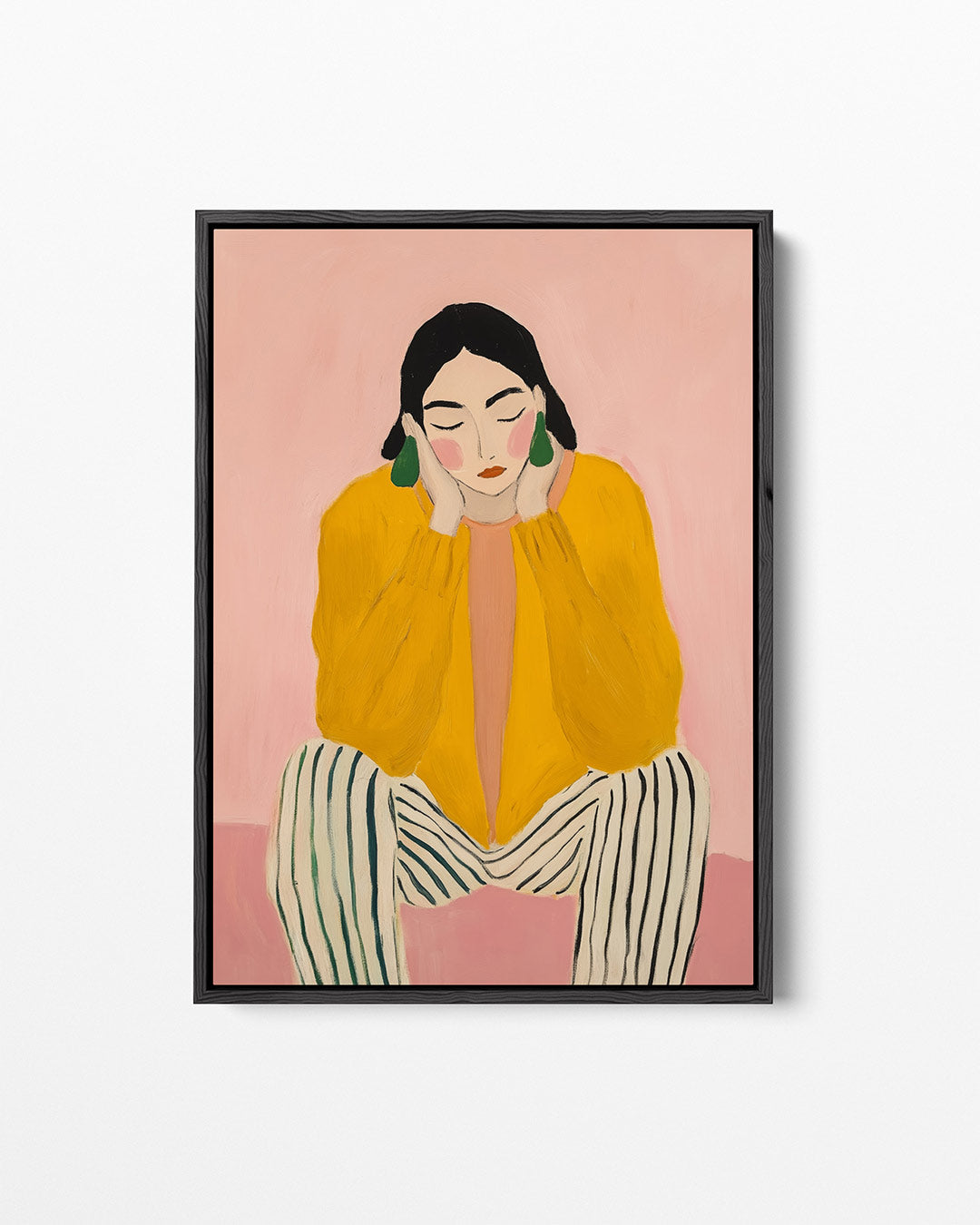 Vrouw in gele trui – staand wanddecoratie kunstwerk