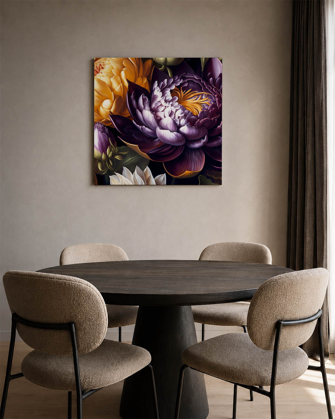 Bloemrijke harmonie kunstwerk – derde productweergave – dit kunstwerk toont een weelderige compositie van bloemen in rijke