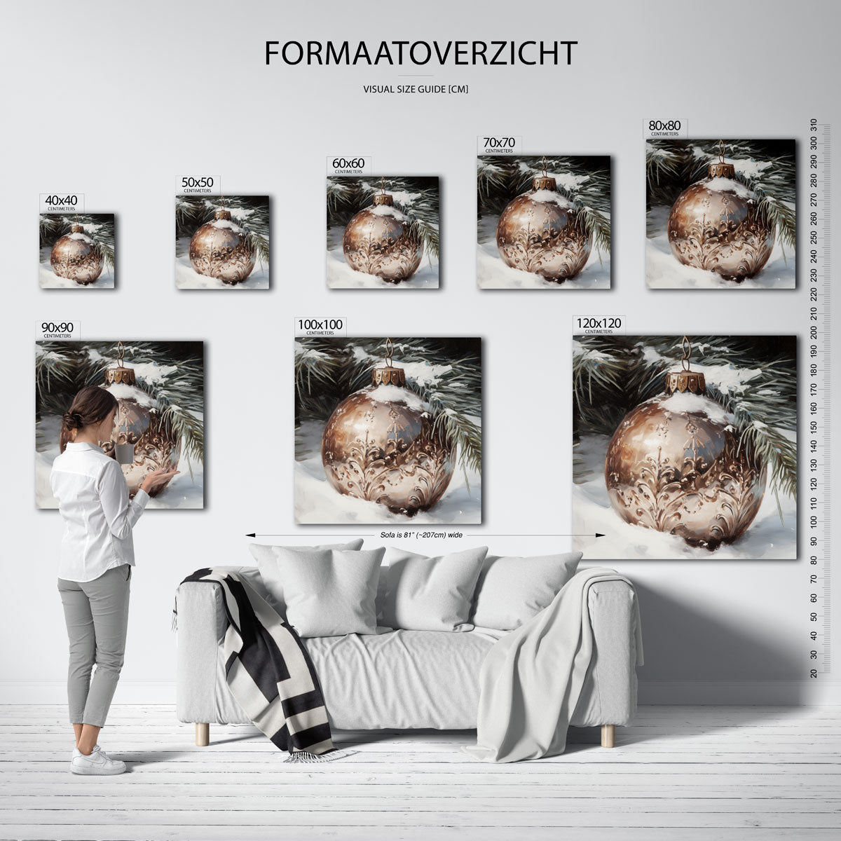 Kerstbal met sneeuw – vierkante muurposter voor kerst