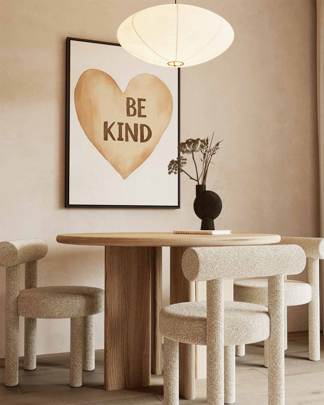 Hartverwarmende Be Kind Poster – kunstwerk met zwarte baklijst