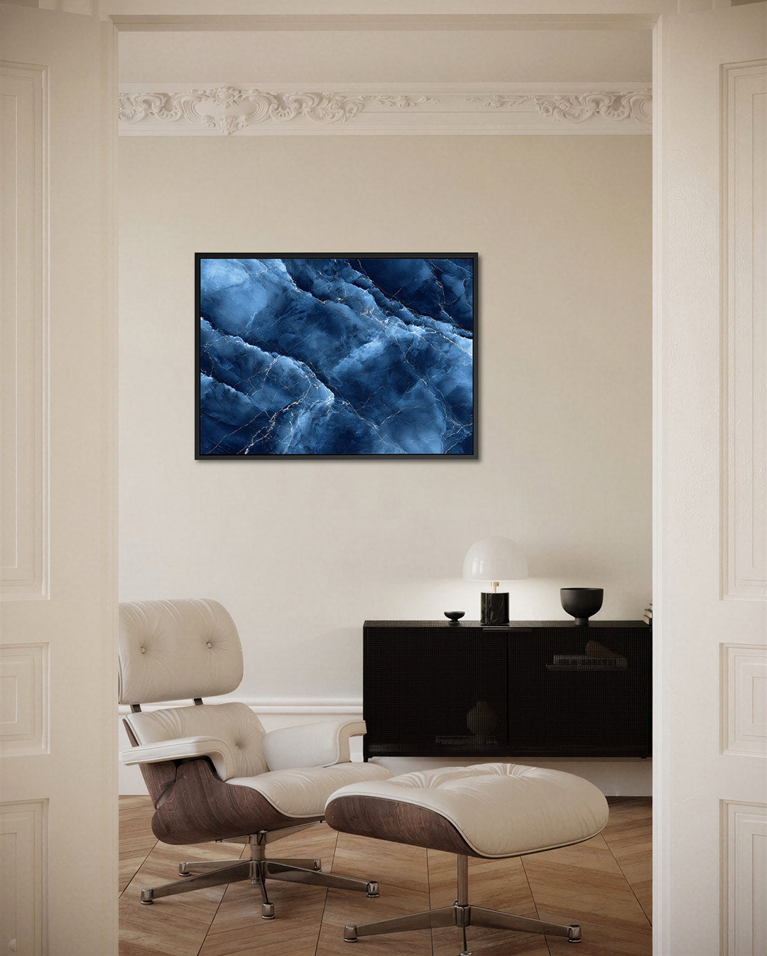 Marmer blauwe patronen – liggende wanddecoratie