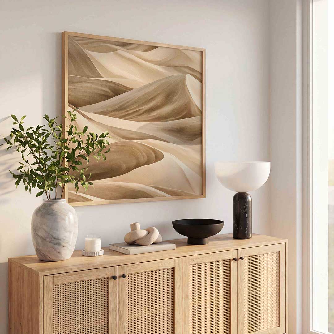 Golvende zandduinen – abstracte wandkunst als vierkante poster