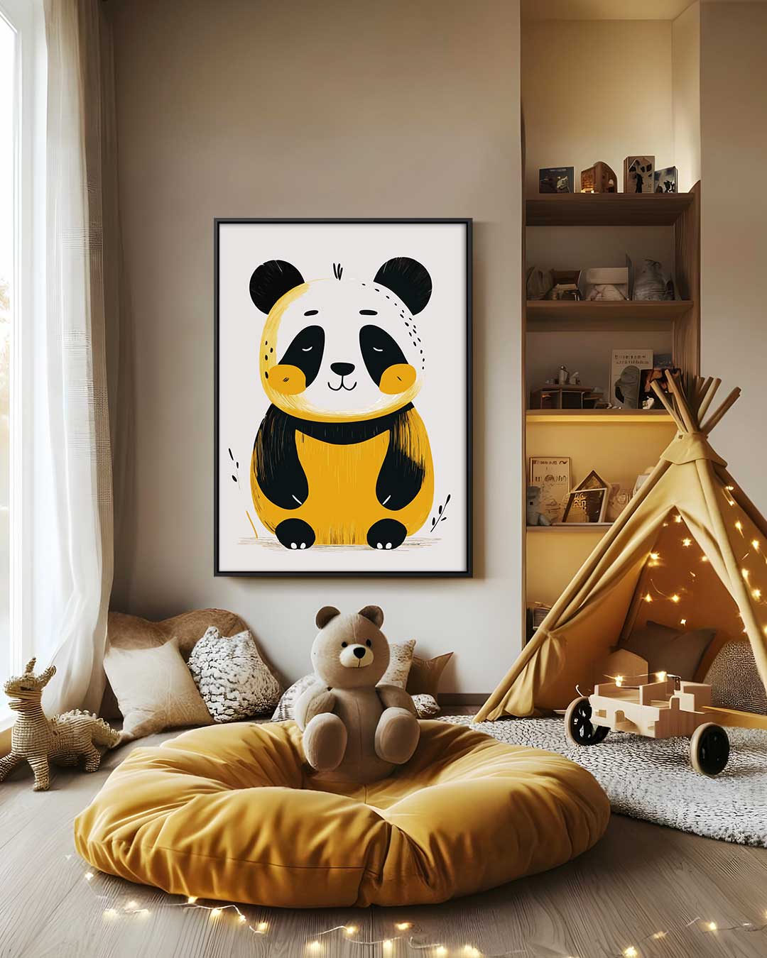 Schattige Panda Illustratie – modern portret kunstwerk van WallArtistic