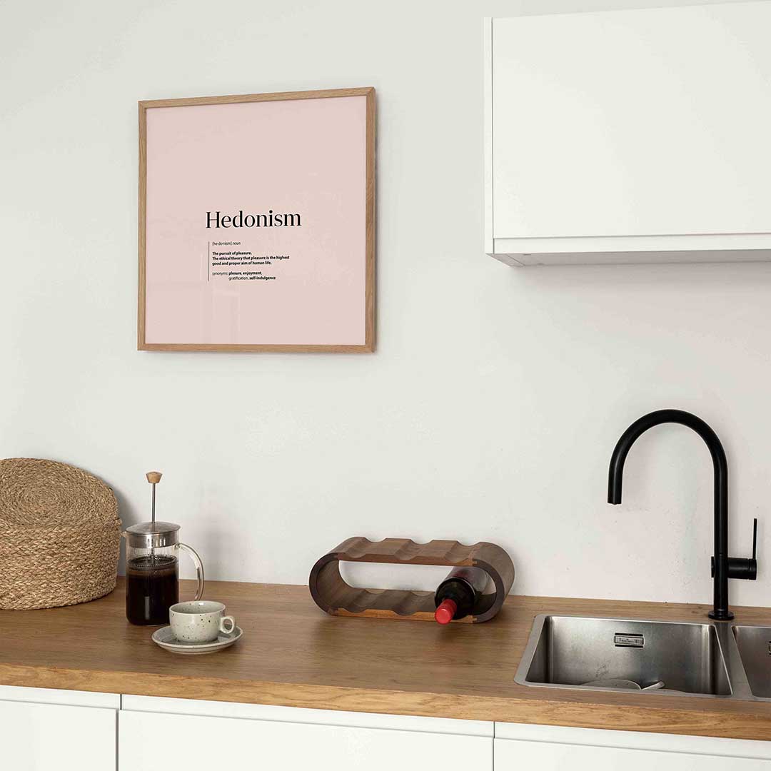Hedonism definitie – keukenposter in vierkant formaat