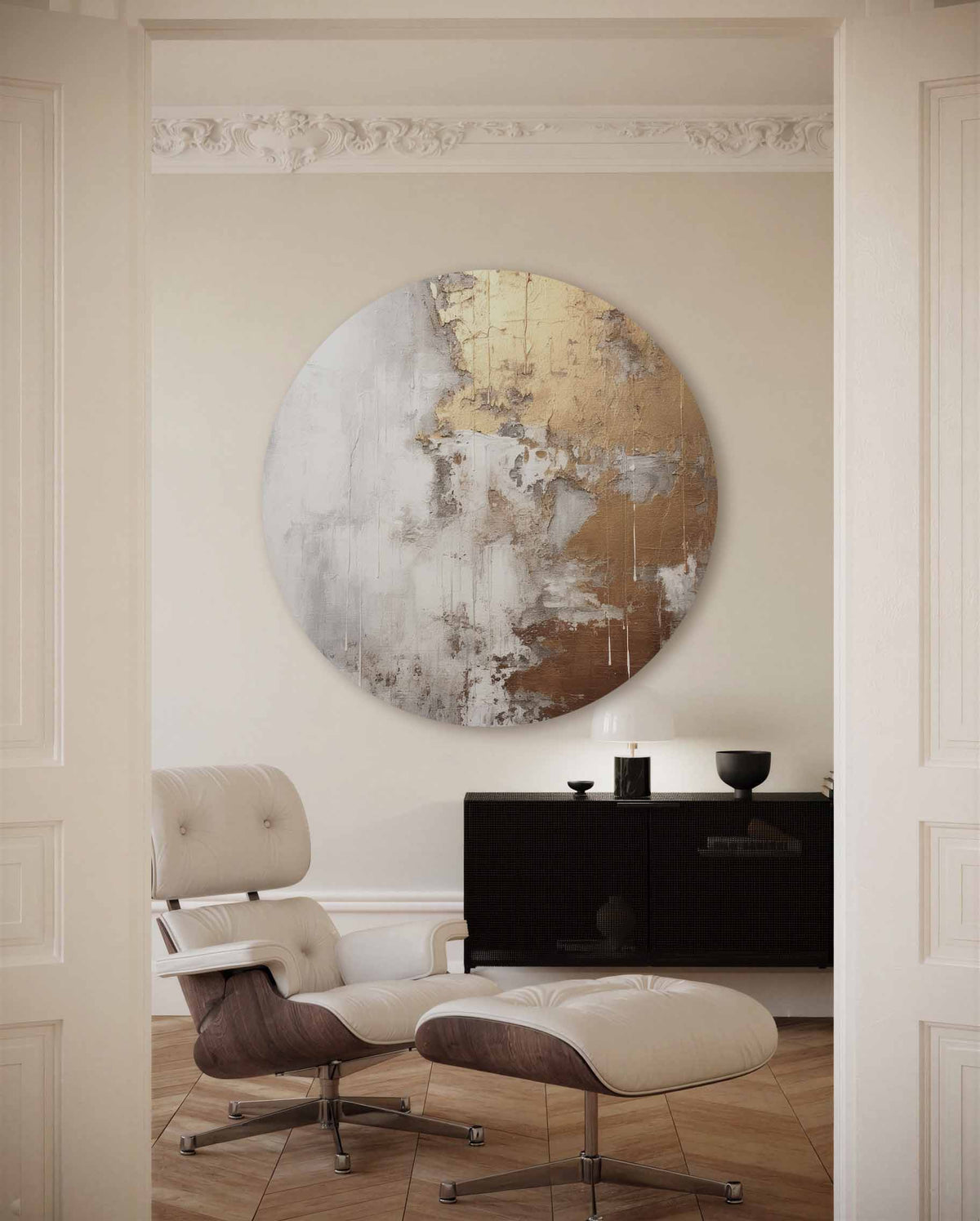 Goud en beige textuur – illustratie muurcirkel als ronde muurdecoratie
