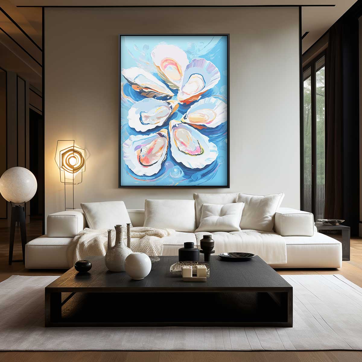 Vrolijke Oesters op Zee – plexiglas wanddecoratie in portret formaat