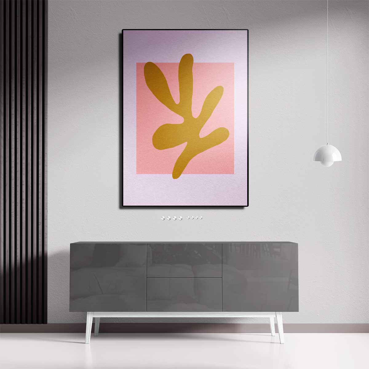 Abstracte Vormen in Oker en Roze – portret wandkunst van WallArtistic