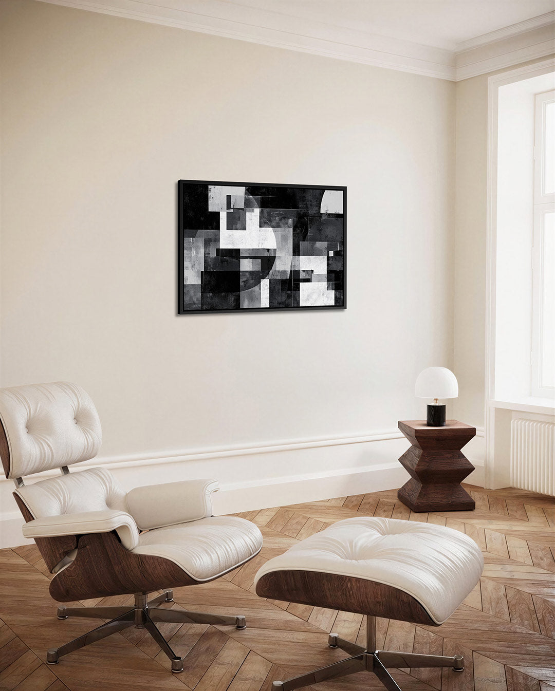 Geometrische vormen compositie – Zwart-wit – alternatieve weergave van het kunstwerk