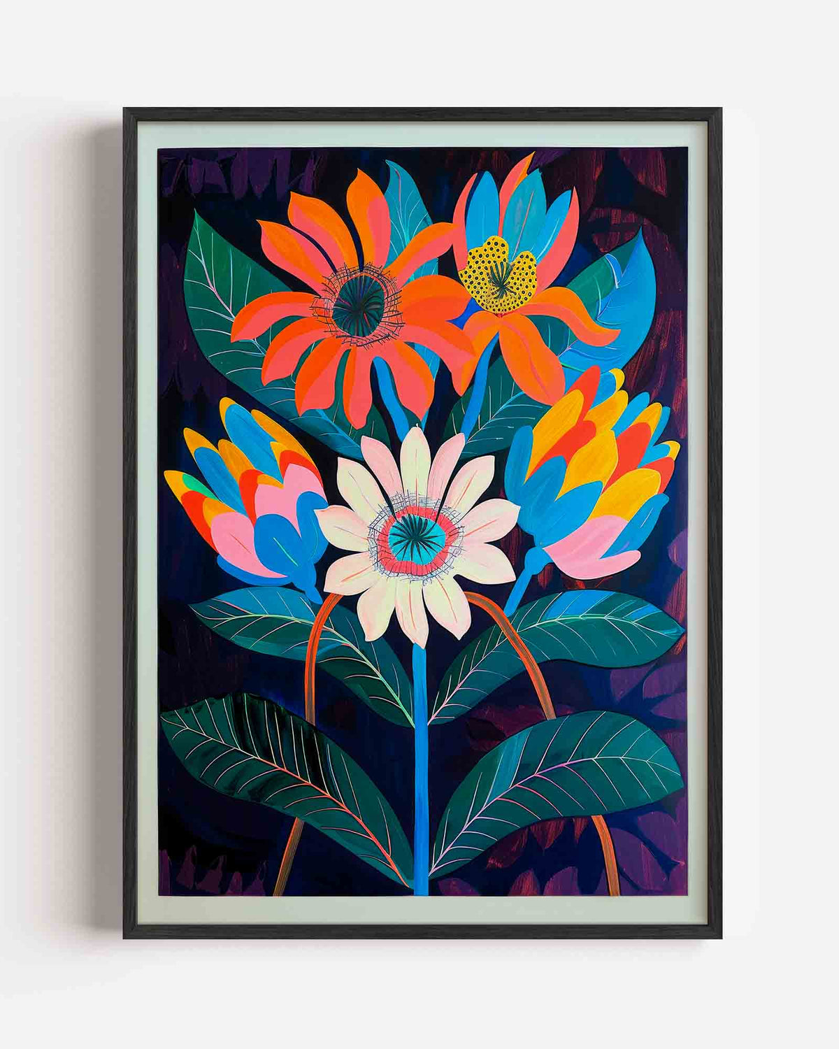 Bloemen en bladeren – kleurrijke illustratie portret poster als wanddecoratie