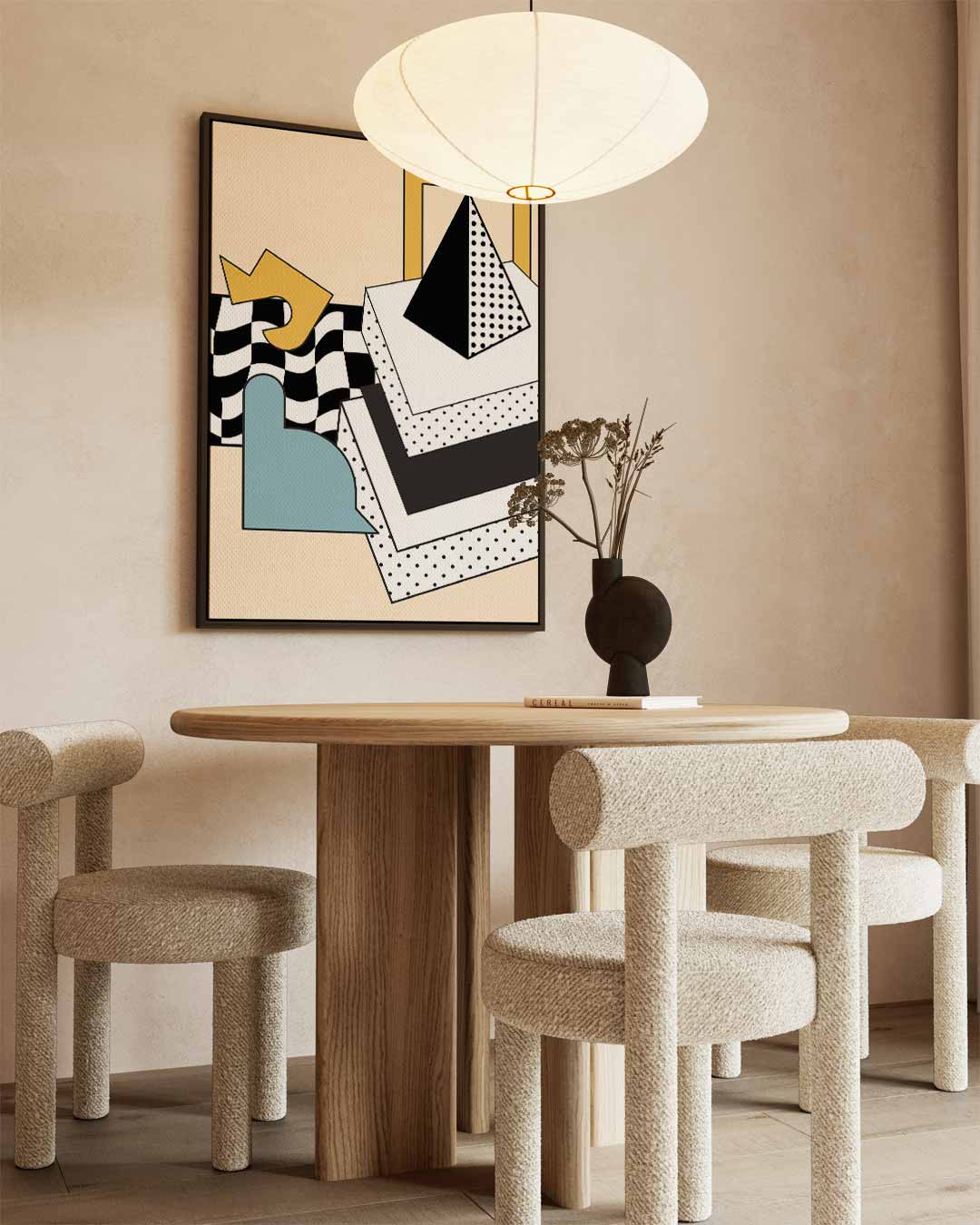 Vrolijke Geometrie – kunstwerk met zwarte baklijst