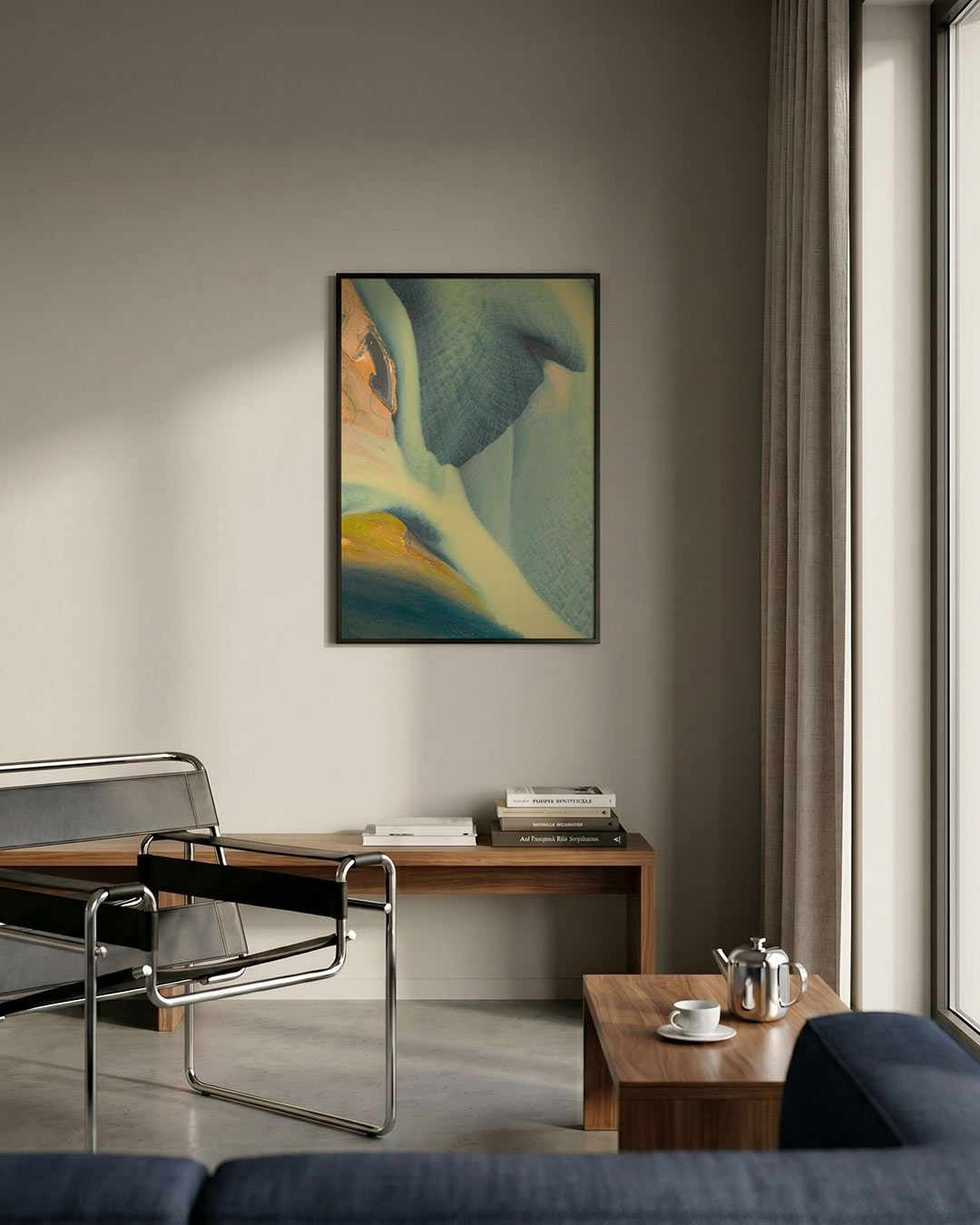 Organische kleurenmix poster – detailweergave – deze poster toont een vloeiende mix van kleuren en vormen die een natuurlijke