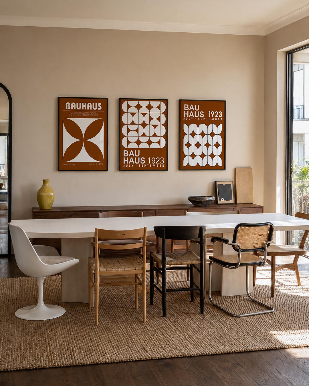 Vorm en balans posterset – tweede productweergave – deze posterset in drie delen toont een harmonie van bruine en witte