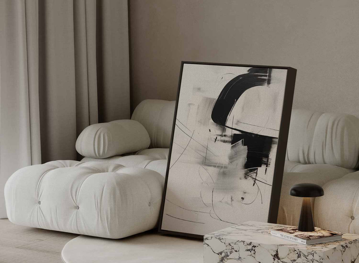 Abstracte Zwart-Wit Expressie – staande wandkunst voor woonkamer of interieur