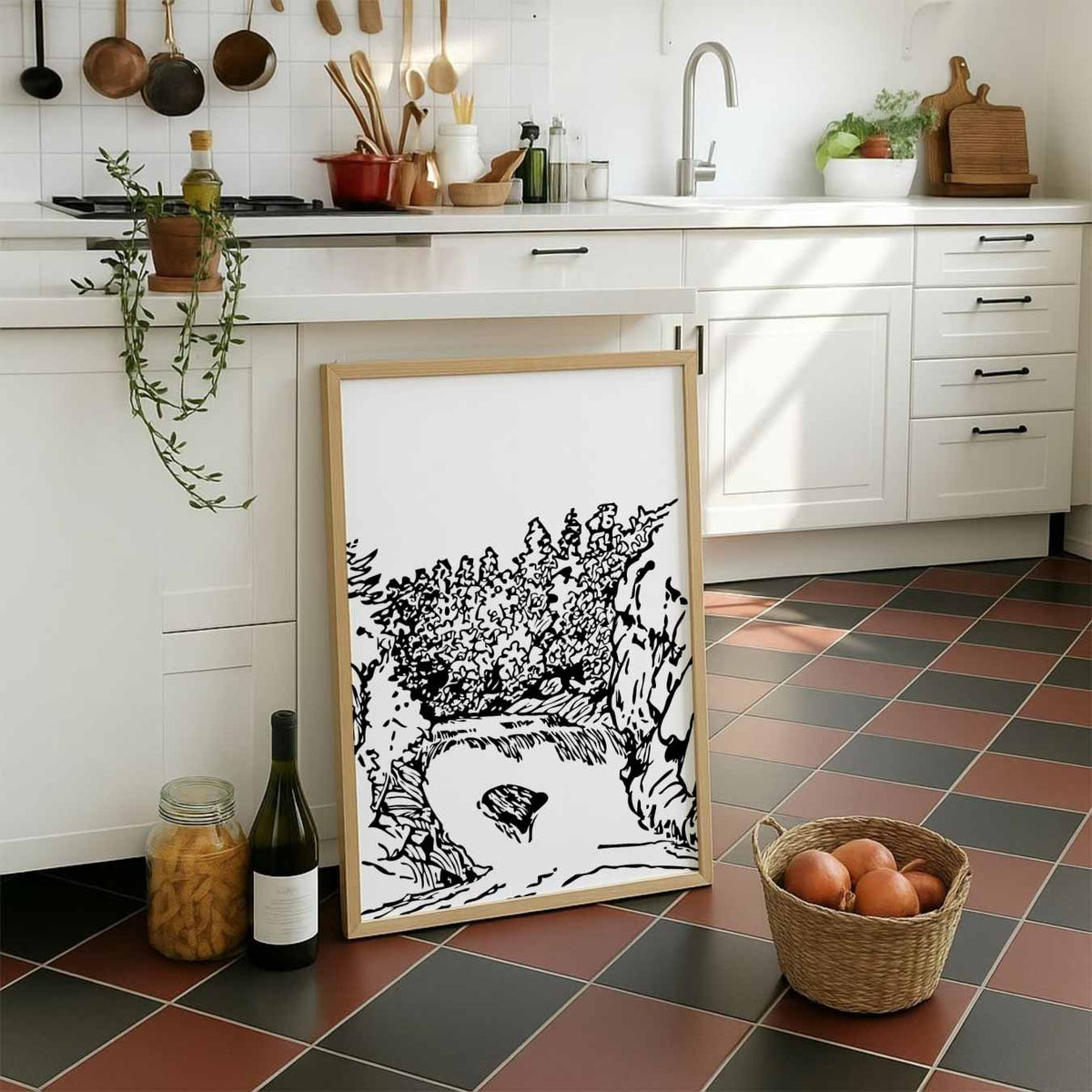 Rustgevende Natuurtekening – staande muurposter met zomerse uitstraling