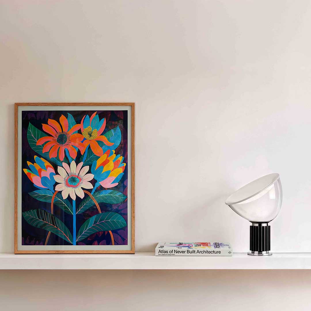 Bloemen en bladeren – kleurrijke illustratie als portret poster