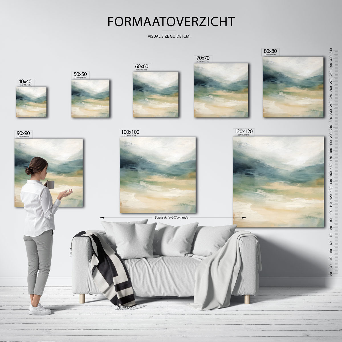 Abstracte landschapsweergave – vierkante muurposter met abstracte vormen