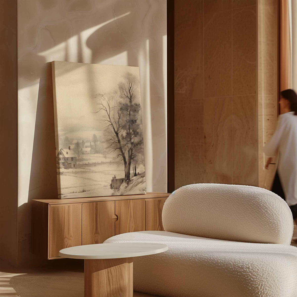 Winterlandschap in Waterverf – staande wandkunst voor woonkamer of interieur