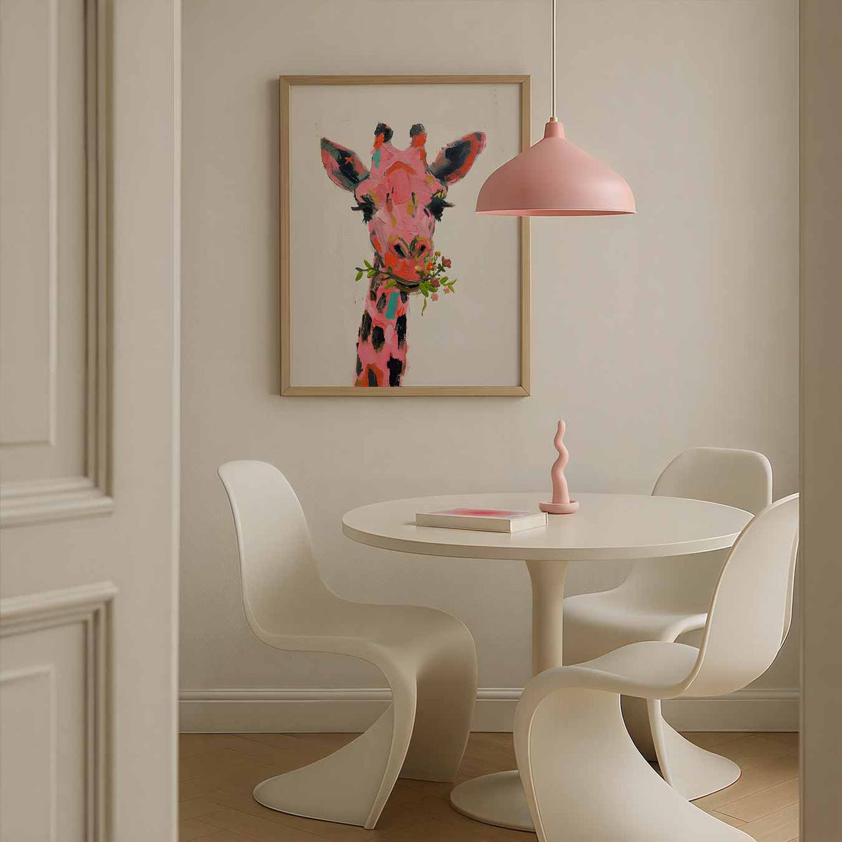 Kleurrijke Giraffe met Bloemen – Streetart wandkunst als portret poster