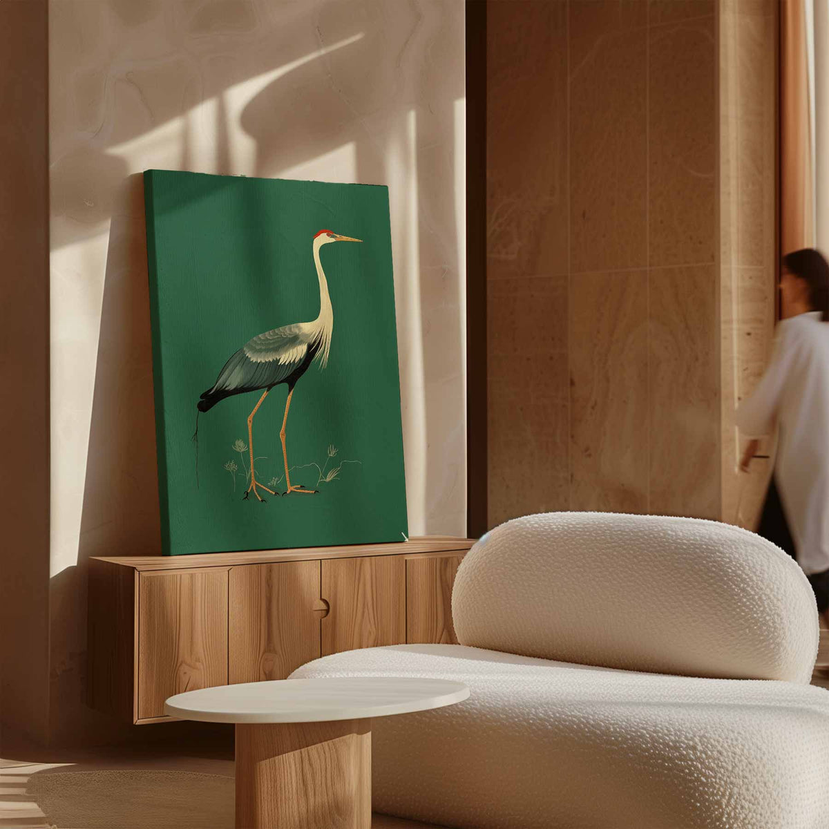 Elegante Kraanvogel Illustratie – dibond kunstwerk als wanddecoratie