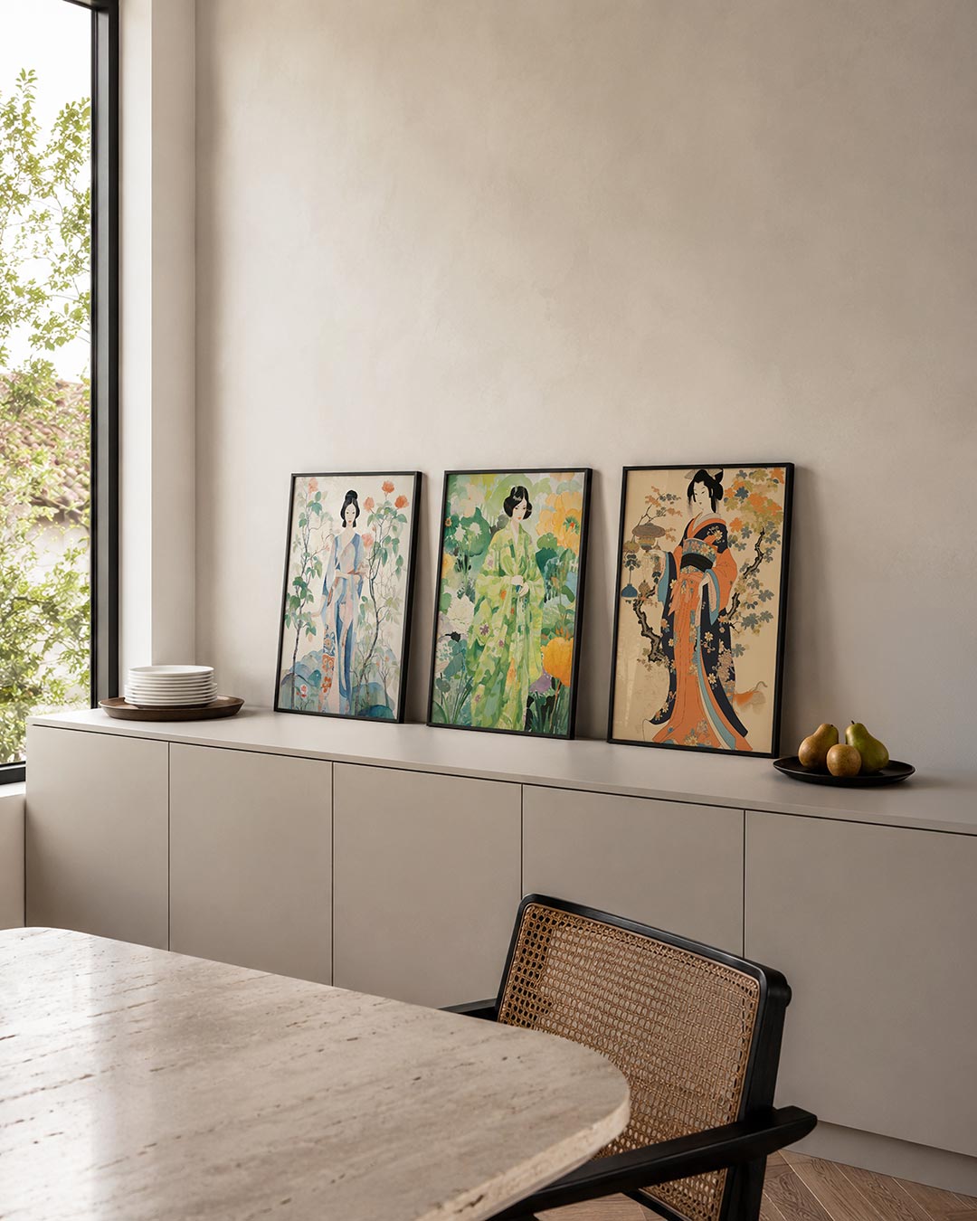 Natuurlijke elegantie posterset – detailweergave – deze posterset in drie delen toont een serene figuur
