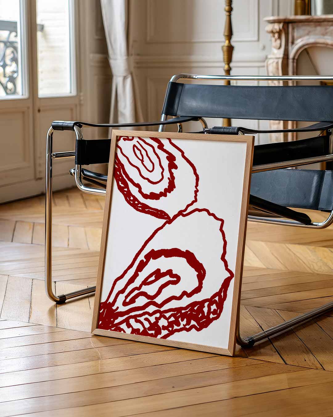 Minimalistische Rode Lijntekening – zomerse wandkunst als portret poster