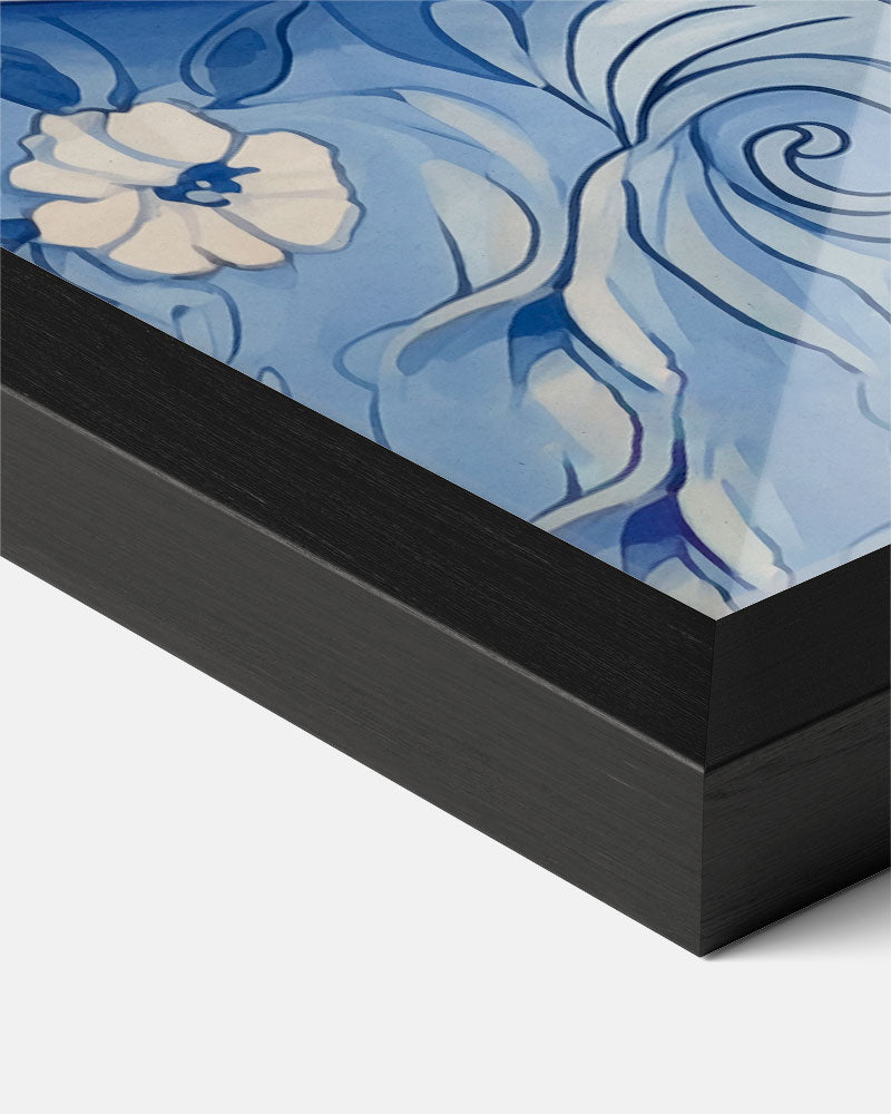 Blauwe Bloemen Koffiemok – staande muurposter voor keuken of eethoek