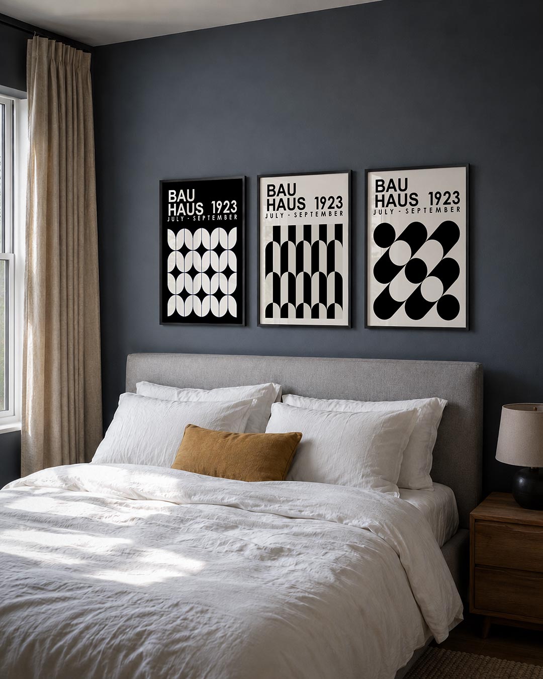 Vorm en balans posterset – derde productweergave – deze posterset in drie delen toont een ritmisch patroon van witte, halve