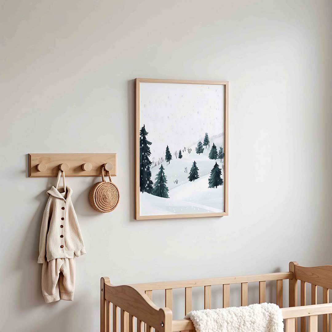 Sneeuwlandschap met bomen – kinderposter in staand formaat