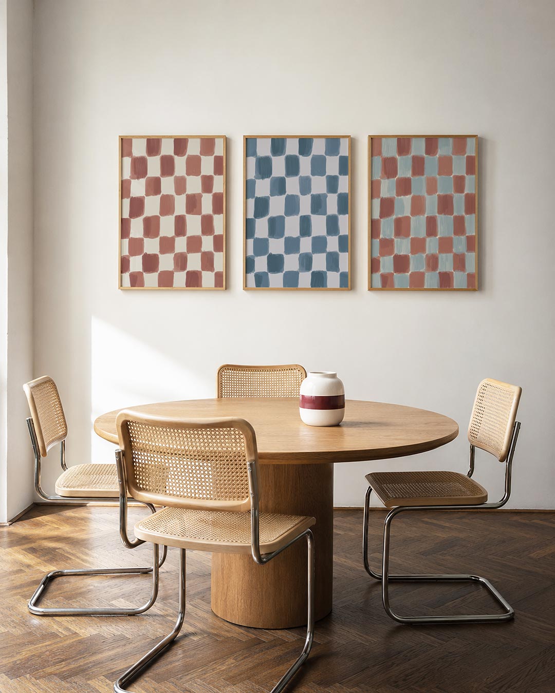 Vorm en kleur posterset – derde productweergave – deze posterset in drie delen toont een ritmisch patroon van