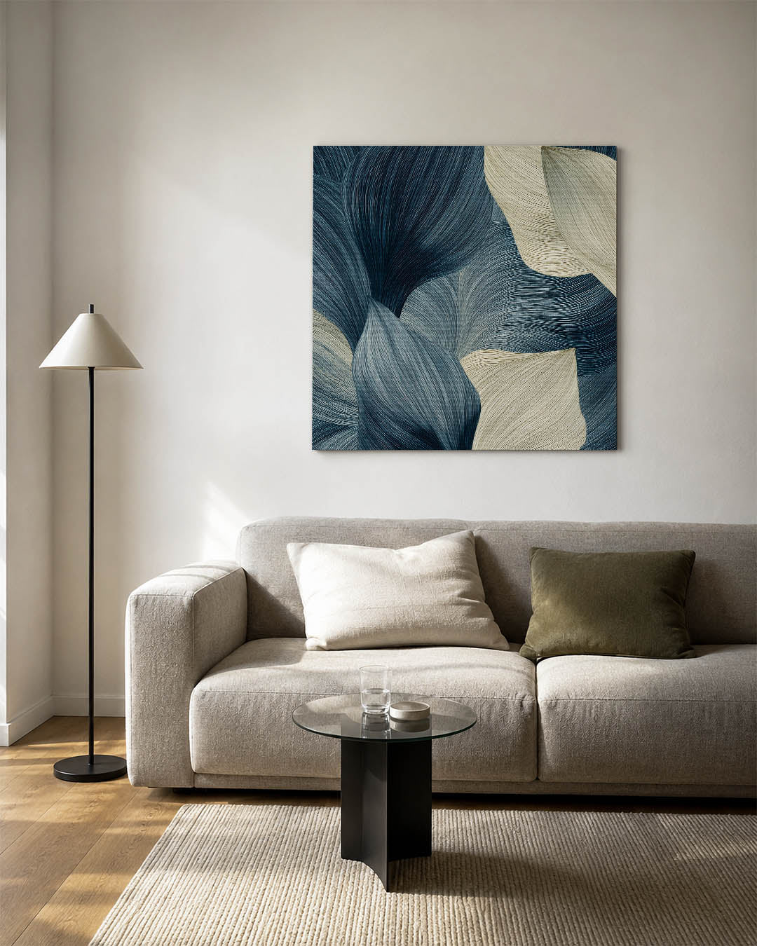 Organische lijnen kunstwerk – vierkante wanddecoratie – dit kunstwerk toont vloeiende, organische vormen met een spel van