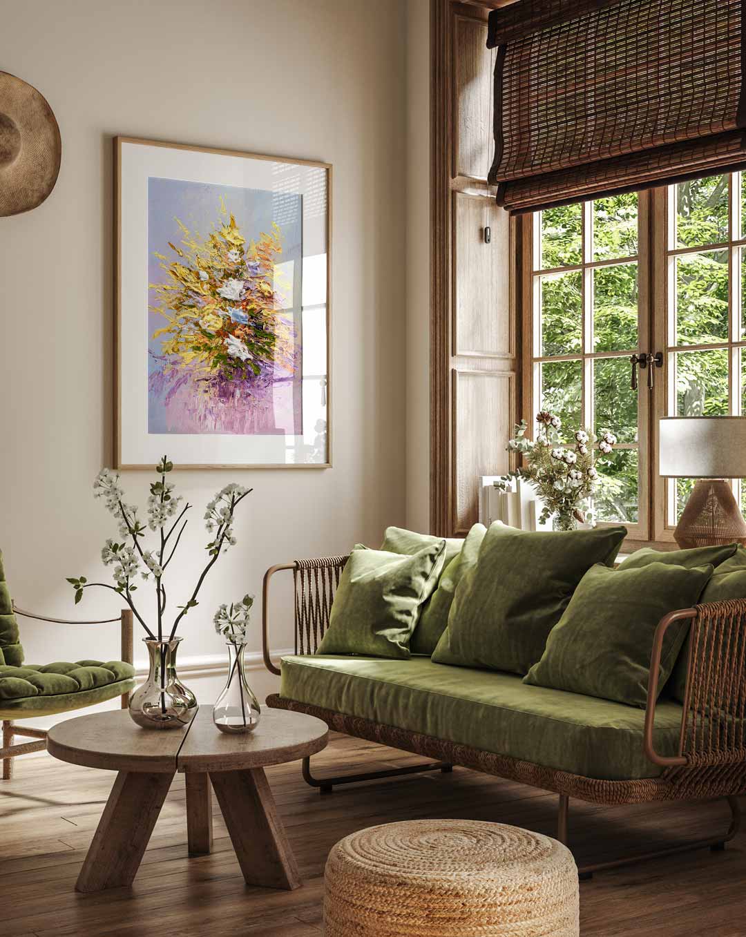 Bloemenabstract met Textuur – staande muurposter met Popart uitstraling