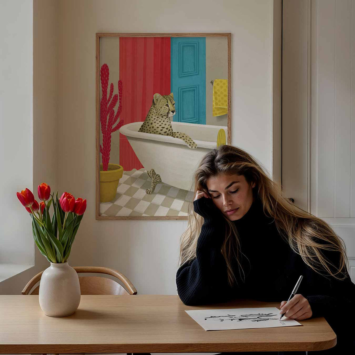Speelse Safari Badkamer – staande muurposter met zomerse uitstraling